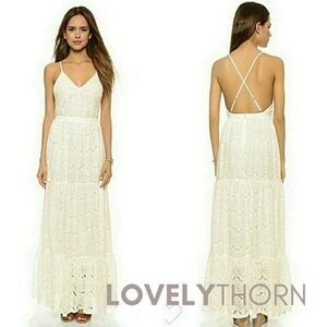 6 SHORE ROAD // white lace adjustable spaghetti strap open cross back maxi dress